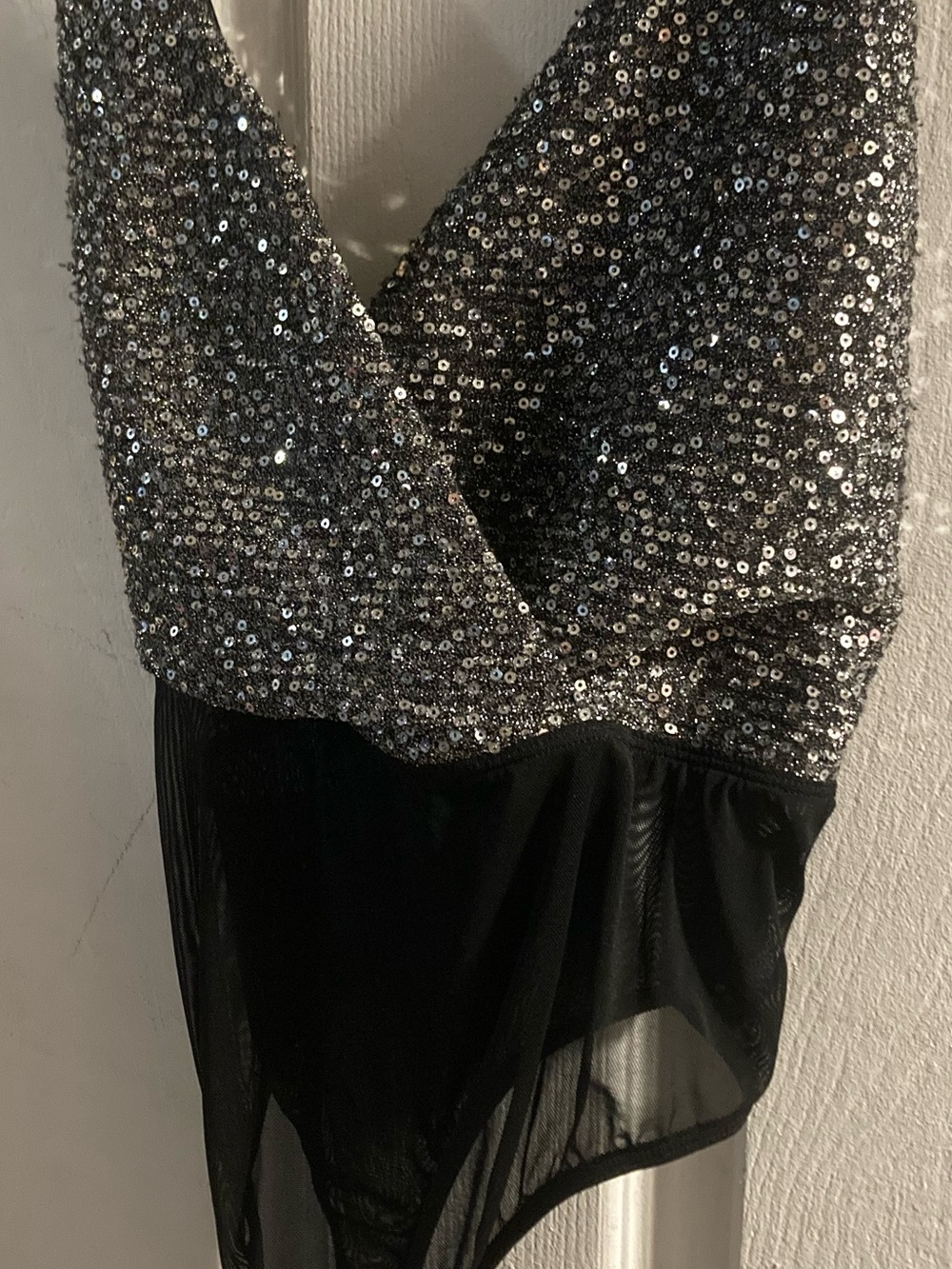 Dynamite Silver Sequin & Black Mesh Kids One-Piece Bodysuit